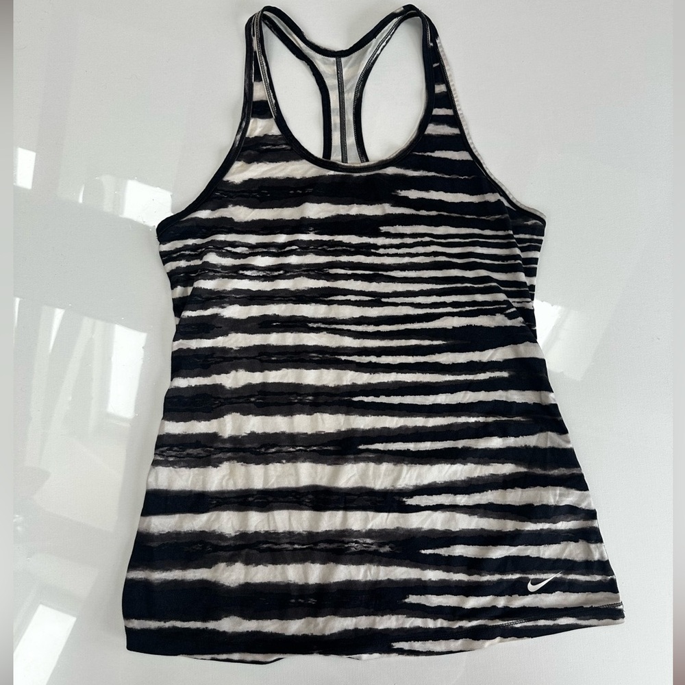 Nike DriFit Racerback black & white stripe Tank Top Large